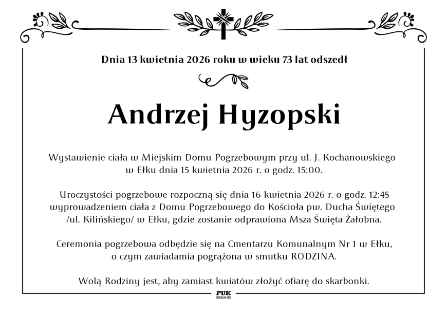 Andrzej Hyzopski - nekrolog